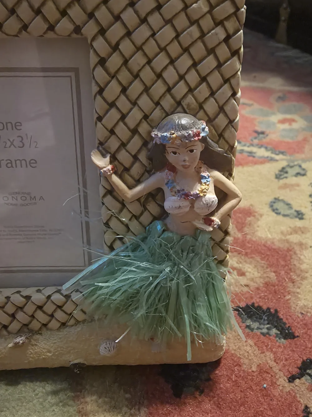Sonoma Cream Woven Rattan Photo Frame with Hula Dancer Accent